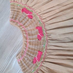 Dog puppy smocked long puff sleeve dress Rosalina Collection little flowers